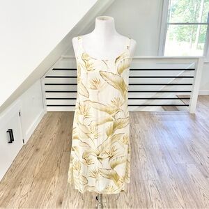 NWT Cream, yellow, gold leaf bohemian tropical midi dress